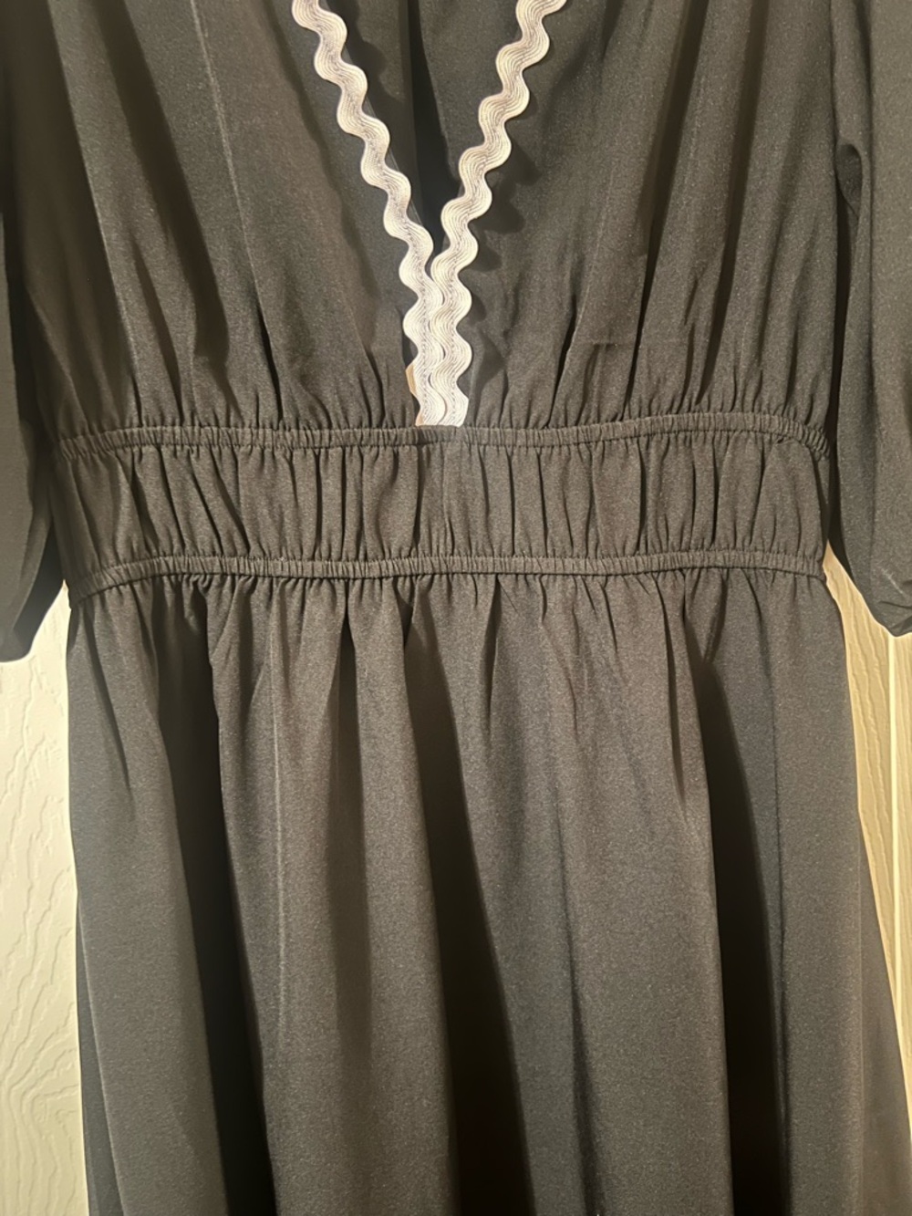 NWOT Black and White Ric-Rac Puff Sleeve High Elastic Waist Maxi Dress Size S - Picture 3 of 11